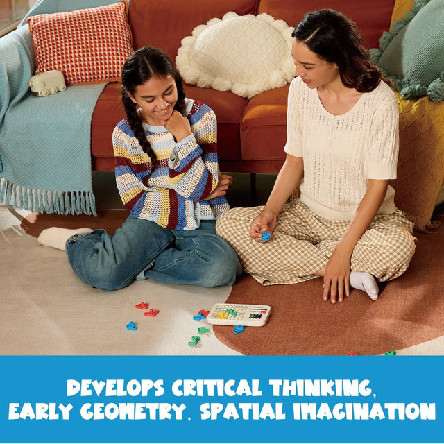 Two young girls improving critical thinking with the GiiKER Super Blocks interactive board.