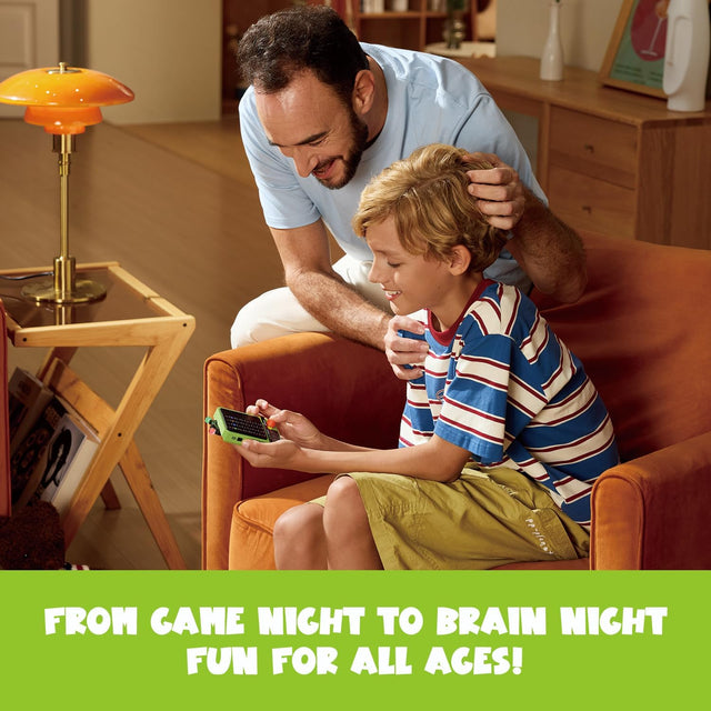 Father and son enjoying a tech-focused family game night with the GiiKER Super Decoder.