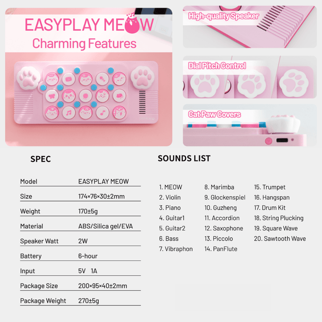 Pocket Music Keyboard EASYPLAY MEOW Package - Smarter Objects