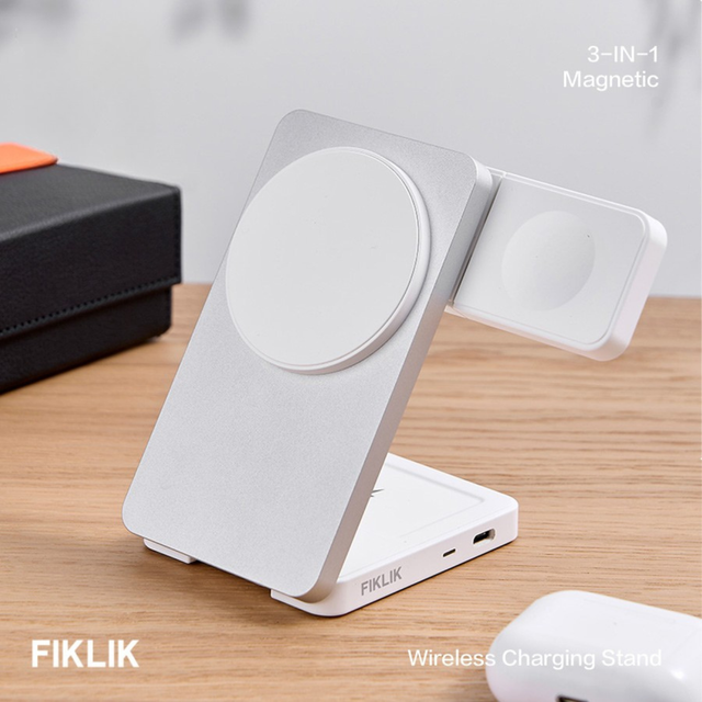 FIKLIK 3-in-1 Magnetic Wireless Charging Station – Qi2 Certified + MagSafe