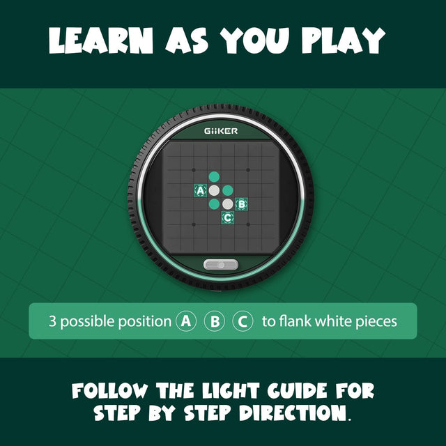 Step-by-step light guide tutorial on GiiKER Super Reversi smart board game.