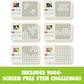 Graphic showing the 1000 included screen-free STEM challenges for GiiKER Super Blocks.